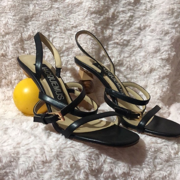 Designer inspired black heels with asymmetrical wood heel women’s size 8 - Picture 4 of 13